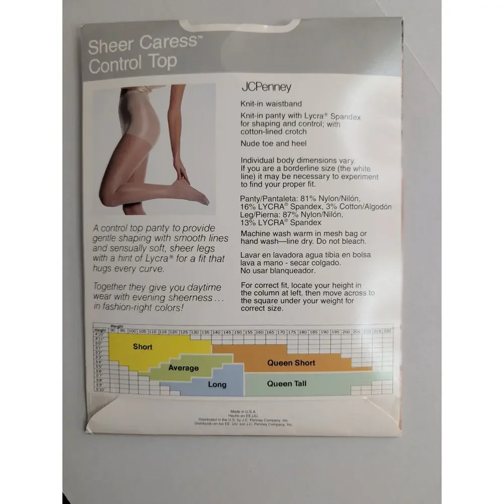 Vintage JCPenney Sheer Caress control top pantyhose sandalfoot Bone Size Average